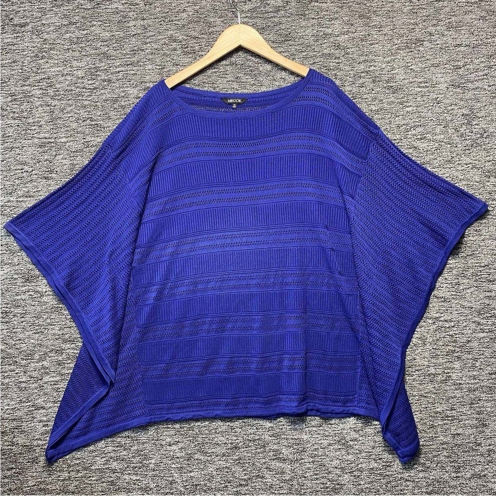 Misook Royal Blue Knit Poncho Top Size 2X Textured Open Stitch Cape Blouse